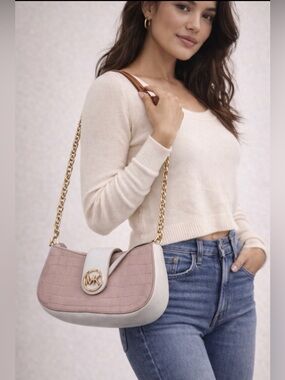 Michael Kors Blush Pink and Cream Shoulder Bag with Gold Chain
